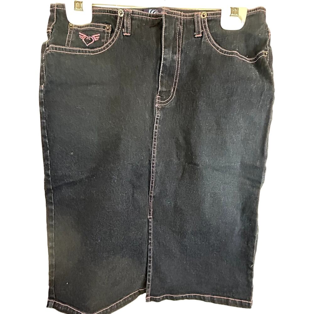 SKU2251 Vintage Angels Jean Wear Women Size 9 Jr Blue Stretch Denim Skirt Pink